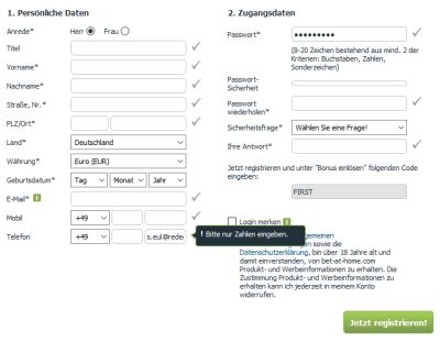 Bet-at-Home Registrierung