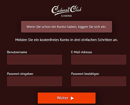 Cabaret Club Registrierung