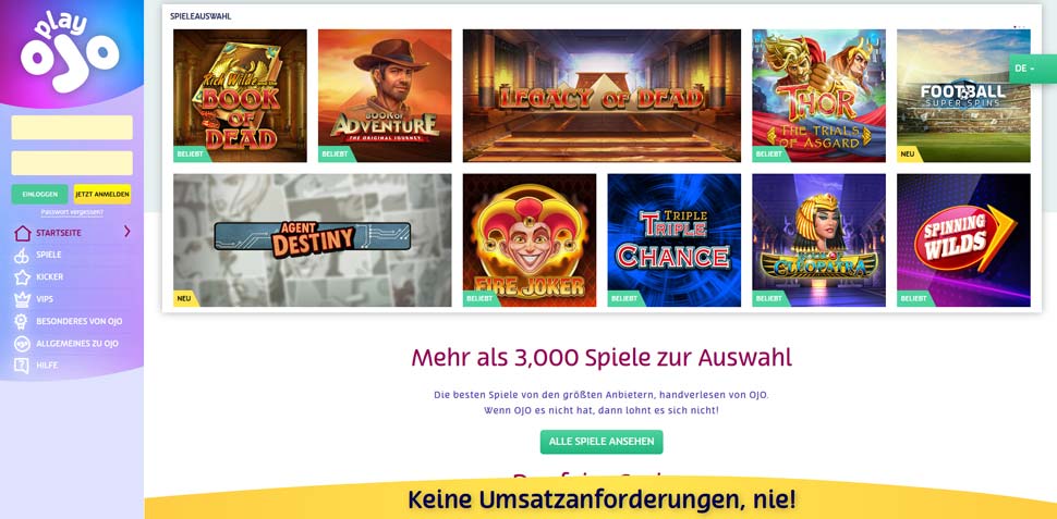 PlayOJO Casino Vorschau